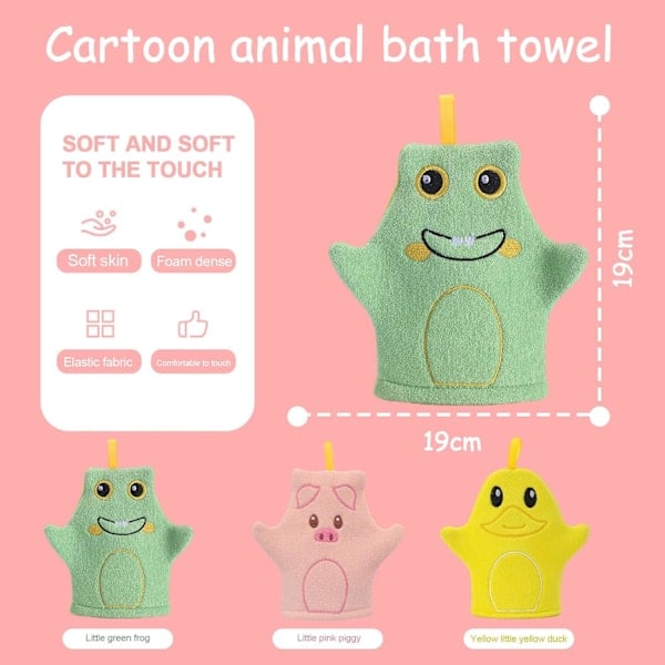 \"QD\" Set of 3 Baby Bath Mitts, Animal Design, Bath Time Fun, for Babies and Toddlers 0+ Months