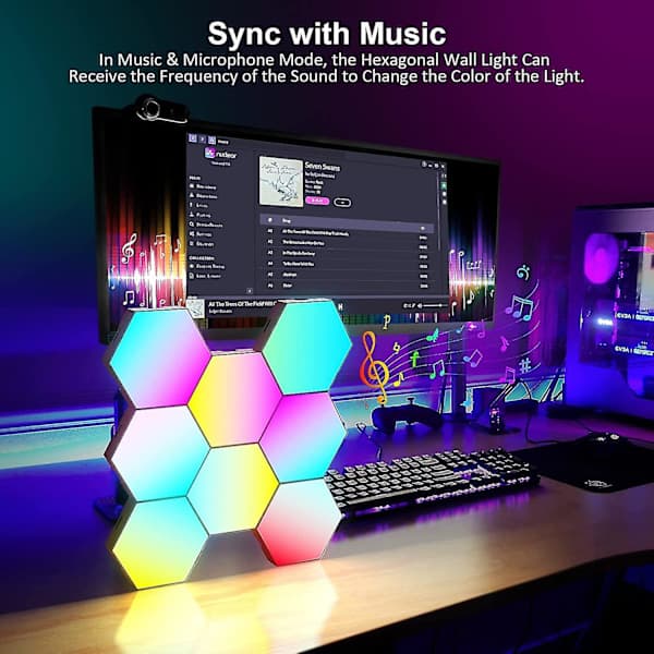 8-pak hexagon væglampe LED-panel - Smart App RGB hexagon modulær spillys musik med synkroniserings bikubeformede paneler hexagon lamper til sov...