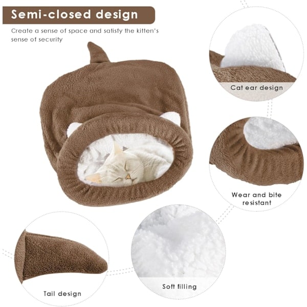 \"QD\" Sovesæk til kat, varm kæledyrsseng i fleece, blød vaskbar katteseng, sæk, tæppe, måtte til kat og hvalp - 50 x 40 CM