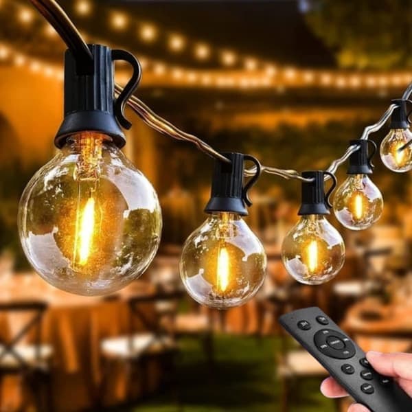 30m Outdoor String Lights, 50+2 G40 LED Bulbs, IP44 Waterproof for Patio and Party, Dimmable with Remote Control