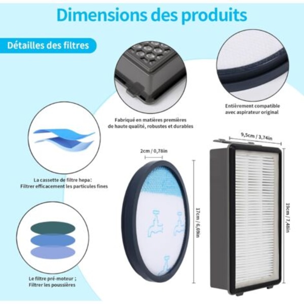 QQU-Filter Udskiftningssæt til Rowenta Compact Power XXL Støvsuger Erstatter Del ZR78000 RO4811EA RO4825EA RO4853EA RO4855EA