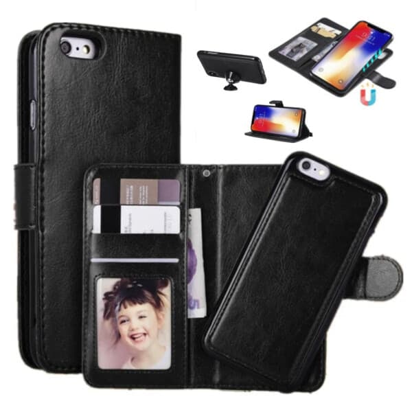 iPhone 6/7/8/SE 2-in-1 Magneettinen Lompakkokotelo Musta_qq