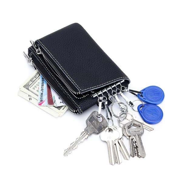 Leather Key Case, Multifunctional Key Holder with Card Slots_qq