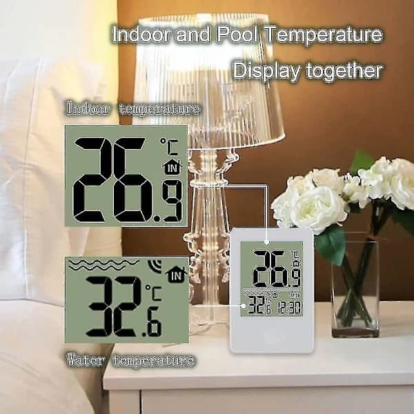 Digital WiFi Pooltermometer med LCD-display, IPX7 Flydende Vandtemperaturmåler til Pools, Spabade og Akvarier