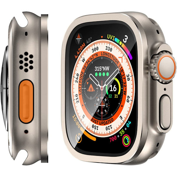 QU)Metallikuori + Karkaistu Lasi Watch Ultra 49mm Lisätarvikkeille Näytönsuoja Naarmuuntumaton HD Täyskalvo iWatch Ultra 49 mm oranssi