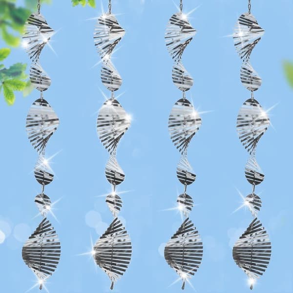 4-Pack Reflective Bird Scare Device Metal - 3D Wind Chimes with 12 Discs for Balcony & Garden