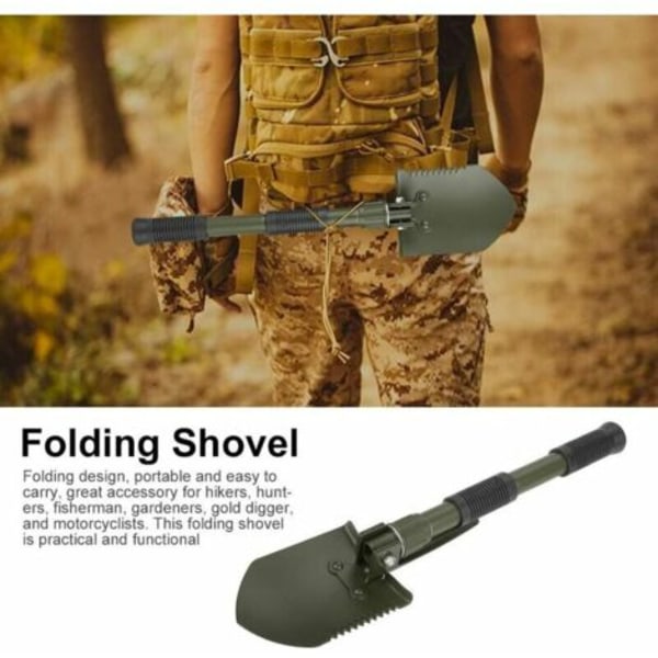 QQU-Multifunktionell Campingspade, Högkvalitativ Militär Fällspade i Stål med Bärväska för Utomhuscamping och Överlevnad