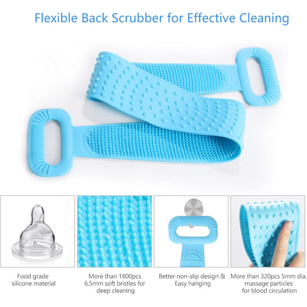 Extra lång ryggskrubb Silikon kroppsskrubb bälte Rygg exfoliator Ryggskrubb