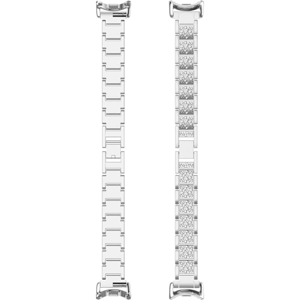 \"QD\" Metalliranneke yhteensopiva Xiaomi Smart Mi Band 8 -rannekkeen kanssa - Korvaava strassikivinen kellon ranneke Mi Band 8 -älykellon rannekkeeseen, hopea