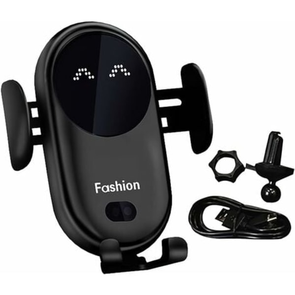 #QD#Trådløs billader, automatisk klemming billader 360° rotasjon biltelefonlader for iPhone Samsung Huawei LG Alle enheter (svart)