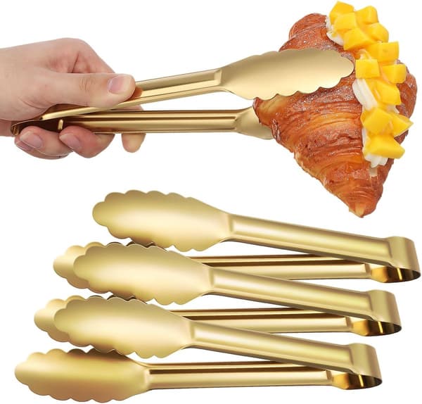 5-pakke serveringstenger, salat-/buffettenger, 23 cm, rustfritt stål, gull