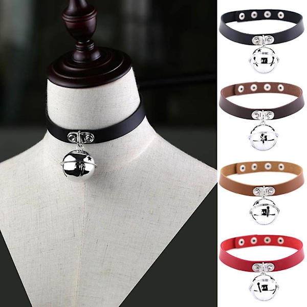 Gotisk Choker Justerbar Stor Klocka Choker Piga Krage Ring PU Läder Halsband
