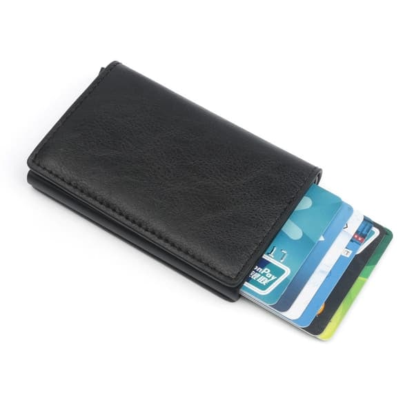 Svart RFID - NFC Beskyttelse Læderpung Kortholder 6 stk. Kort_qq