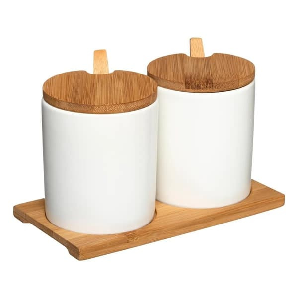 Bambu- ja posliiniset maustepurkit - 2 kpl