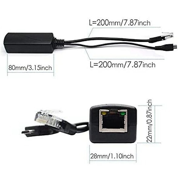 Micro-USB POE-splitter 48V till 5V2A/3A Mini USB-strömförsörjning Nationell standard med smarttelefonladdare