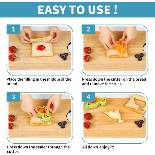 QU. Sandwich Cutter Sealer Bageform Kageudstikker Brødform Dinosaurform Sandwich Maker Form til Børn Bento Køkkenredskaber