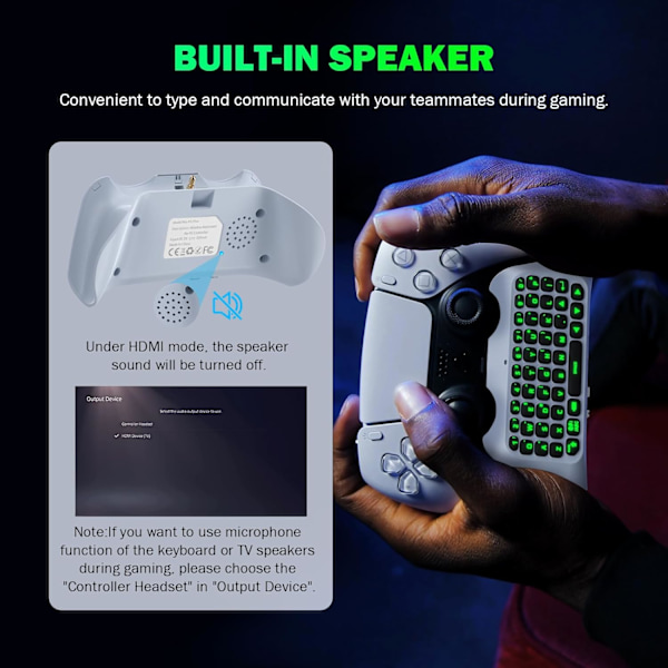 Grønt baggrundsbelyst tastatur til PS5-controller, PS5 trådløst minitastatur Chatpad til Playstation 5-controller med 3,5 mm lydstik_qp White