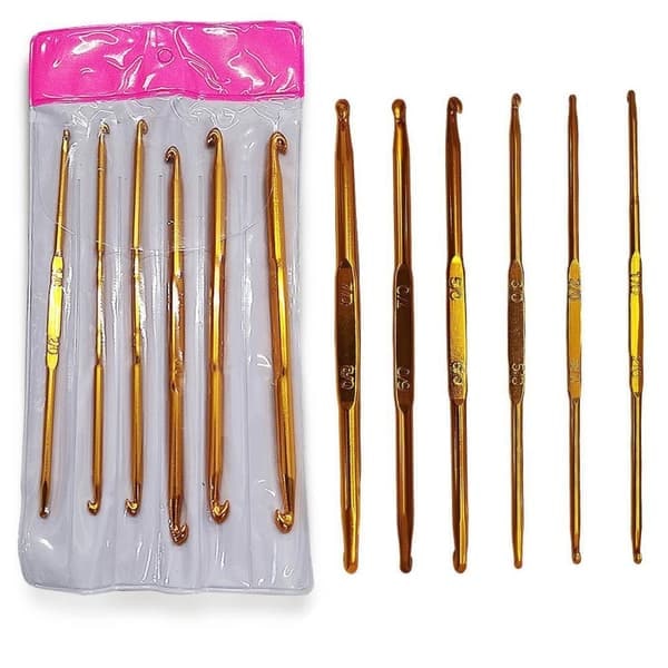 N125 - Set med 6 st guldfärgade virknålar i aluminium_qq