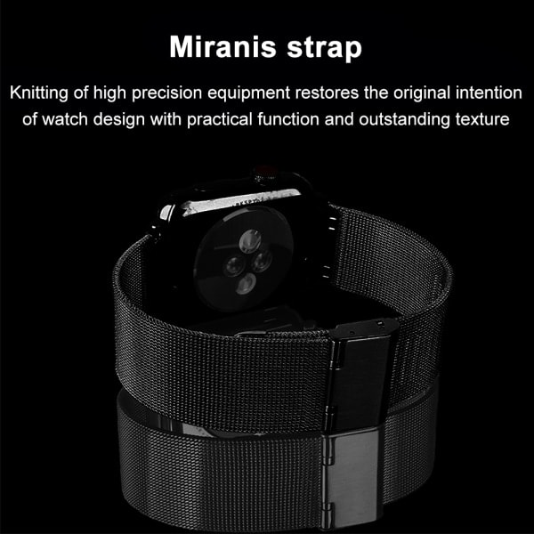 [QD] Kompatibelt Apple Watch armbånd 38-40mm/42-44mm, erstatning i rustfrit stål med ringlås - 38/40mm sort