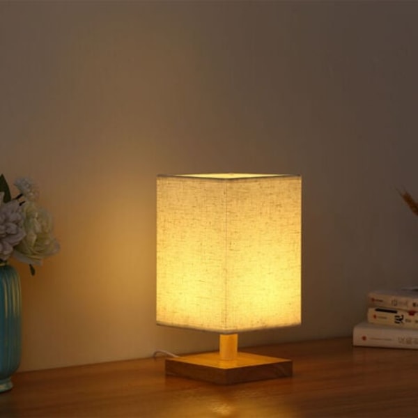 QQU-Piece Firkantet Stofskærm Bordlampe Nordisk Moderne Minimalistisk Soveværelse Sengelampe Dæmpbar Massiv Træ Bordlampe Natlampe