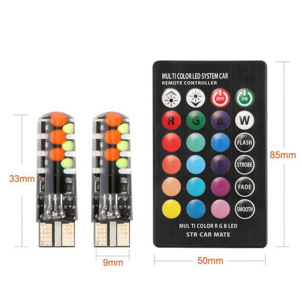 \"QD\" 2 stk. T10 RGB LED 6SMD Bil Kile Side Flerfarvede Lamper