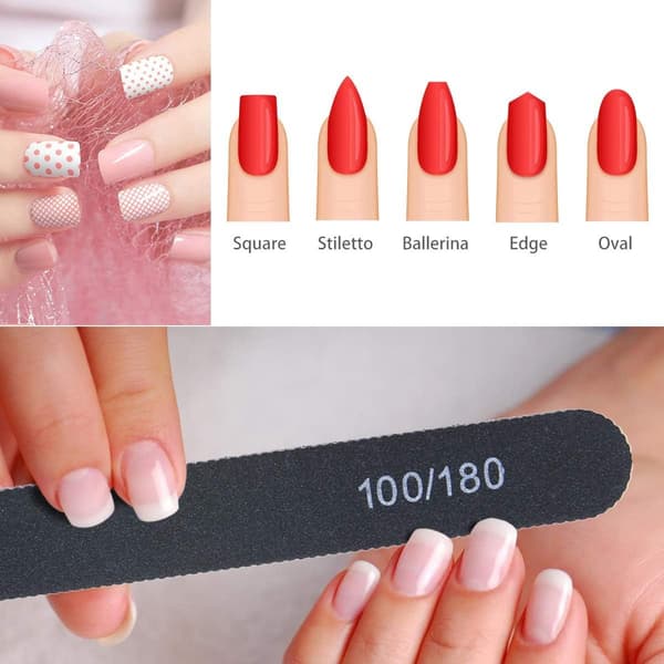 15-pak neglefile, dobbeltsidede 100/180 grit svampeslibebrætter, holdbare vaskbare manicureværktøjer til hjemmesalon, sort
