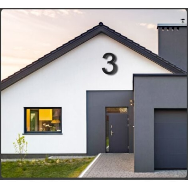 QU/10\" Husnummerskylt (8 Svart), Modern Dörrnummerskylt, Husadressnummer i Zinklegering