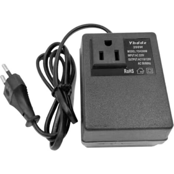 QQU-Intelligent Effektiv Husholdning 200W AC 220V til 110V Step Down Transformer Spændingsomformer Rejse Strømadapter, Multifarvet, EU Stik