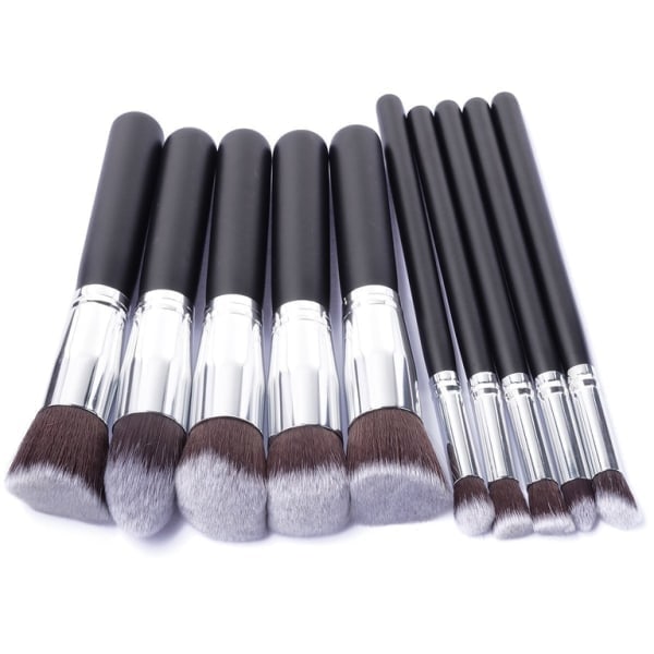 10 stk. Professionelle makeupbørster, makeupsæt - Sølv Sort˜QD