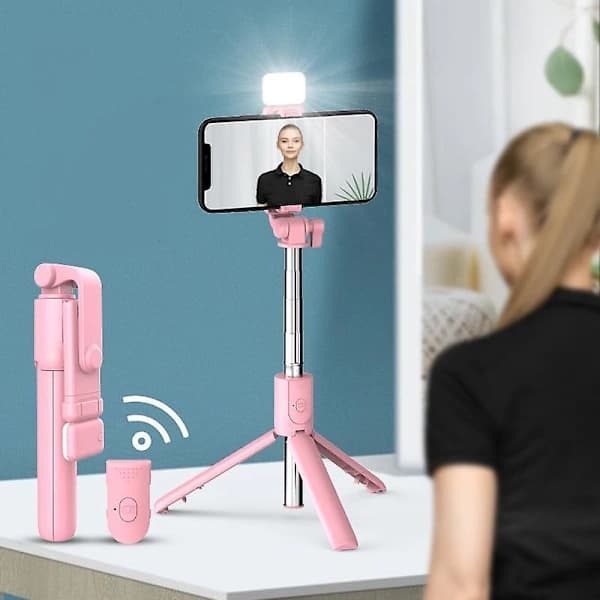 Vikbar trådlös selfiestick med justerbart fyllningsljus, bärbar