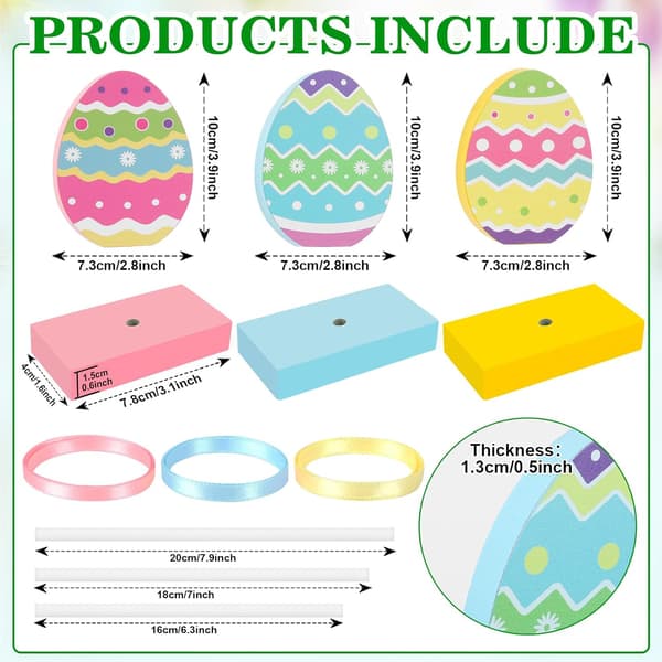 Three-piece multi-layered Easter tray decoration set, wooden Easter egg ornaments, suitable for Easter home, farmhouse and kitchen decorations. 1