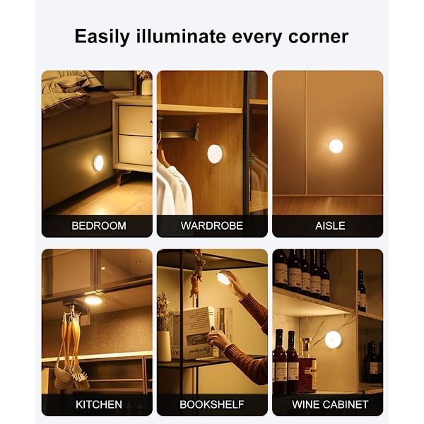 Rechargeable Smart Night Light with Motion Detection for Bedside Table, Wardrobe, and Hallway