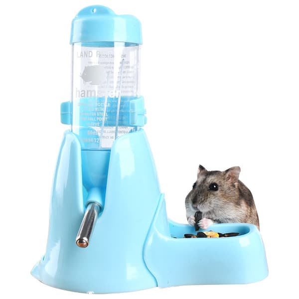 Hamster Vattenflaska med Matbehållare Bas Hydda Droppfri Dricksautomat för Dvärghamster Råttor Mus Gerbil Möss (Blå 80ML)