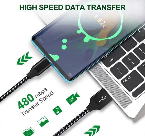 USB 2.0 till USB-C-kabel 3A snabbladdning Svart 2 m