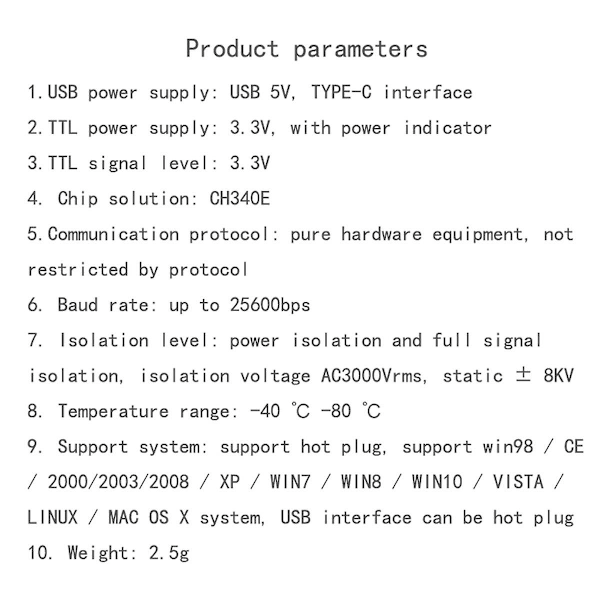USB-C - sarjaportti UART-korttimoduuli Eristetty USB - TTL-moduuli 3.3V TYPE-C Latauskaapeli Päivitys