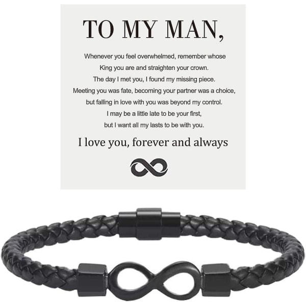 Til Min Mand, Infinity Læderarmbånd - Mandlig Gave fra Hustru - Jeg Elsker Dig For Altid og Evigt - Armbånd Kæreste Årsdag Fødselsdag Julegaver