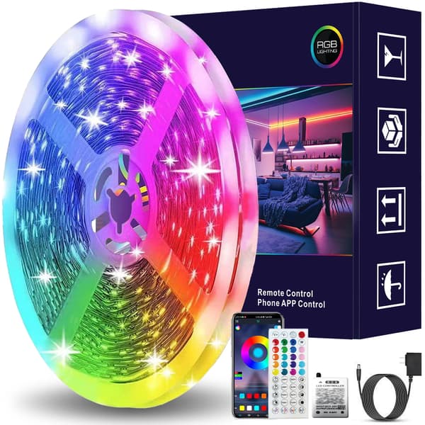 10m Smart RGB LED Strip Light with App, Remote Control and Wall Adapter