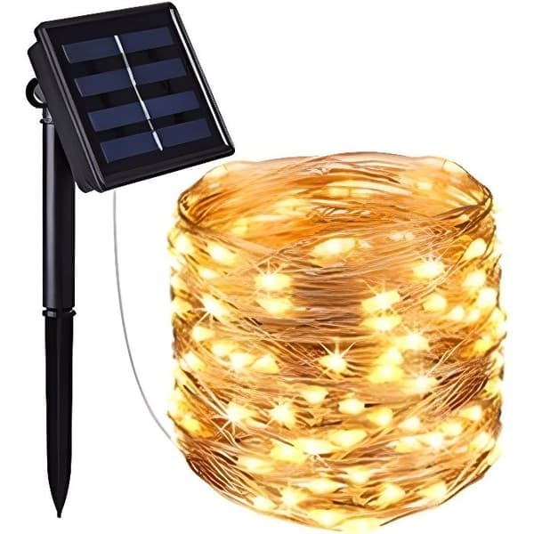 /QD/ Ulkovalot aurinkoenergialla, 12M 100 LED kuparilanka aurinkovalot lämmin valkoinen aurinkovalot koristeluun