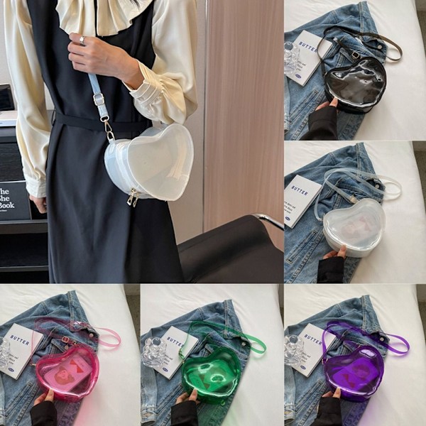 Kvinner Jenter Transparent Hjerteformet Skulderveske Crossbody Veske pink