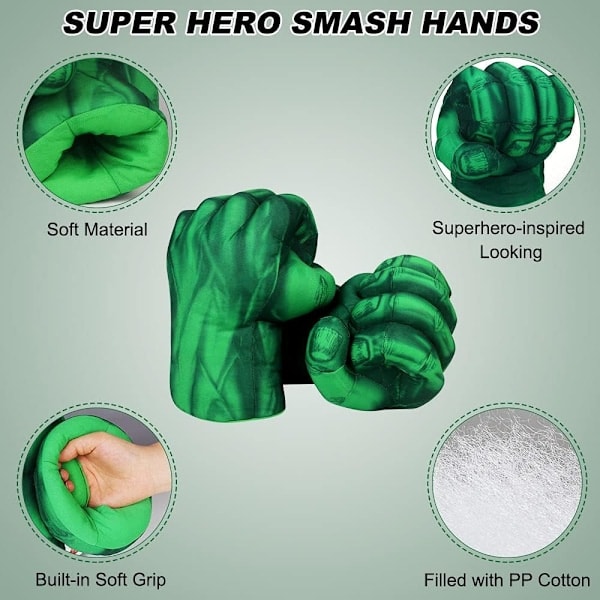 QD-Hulk handskar, 1 par mjuka boxningshandskar Hulk-dräkt plyschhand Fis