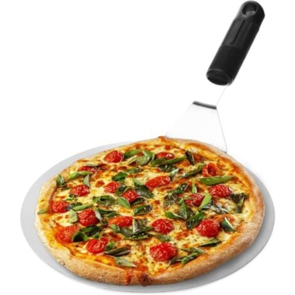 #QD# Pizzaspade i rustfrit stål - Pizzaløfter - Rund pizzaspade - Pizzaspade - Pizza (sølv/sort - rund)