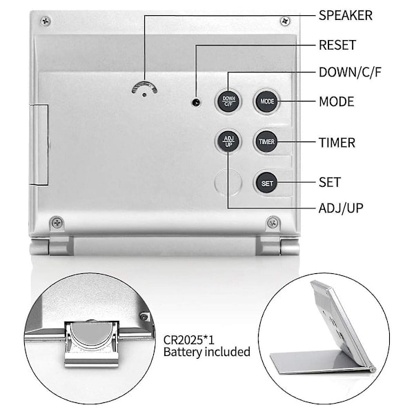 \"QD\" Digital Reseväckarklocka - Vikbar Kalender Temperatur Timer LCD Klocka Väderprognos Klocka B