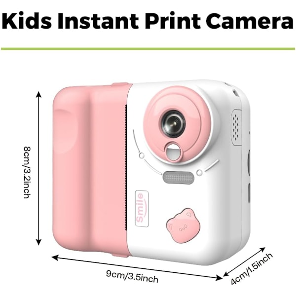 Instant Børne Fotokamera, 1080P 2.4\" Instant Print Kamera til Børn med Termisk Printpapir Farve Tusser Halsrem, Pink