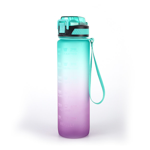 [QD] Vesipullo pillillä, 1000 ml juomapullo aikamerkinnöillä - Tritan BPA-vapaa - Urheiluvesipullo tiivis lukituskannella Sininen/Violetti