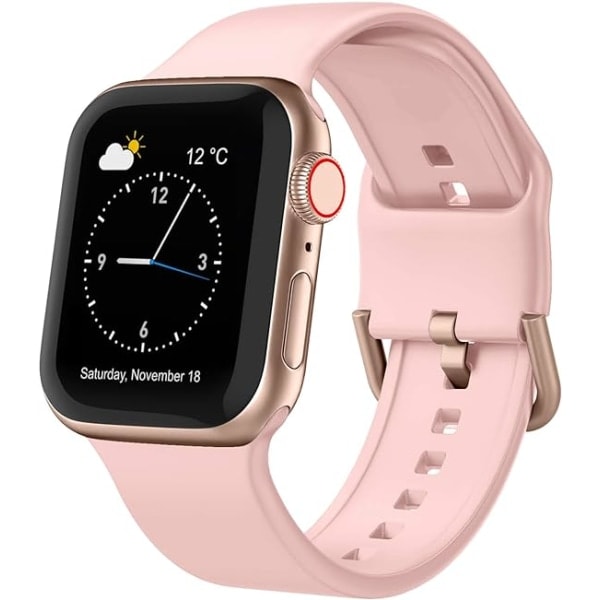 [QD] Sportband yhteensopiva Apple Watch -rannekkeen kanssa 41mm 40mm 38mm, pehmeät silikonirannekkeet vaihtonauha klassisella soljella naisille miehille - vaaleanpunainen