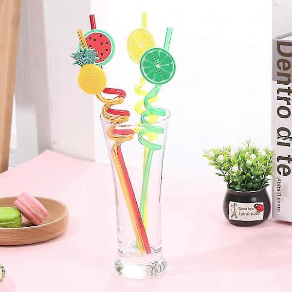 4 st Tecknad Lime Citron Ananas Vattenmelon Plast Spiral Sugrör Barn
