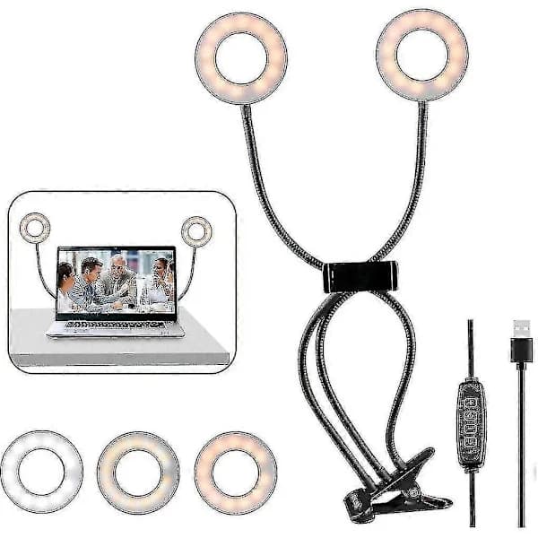 QD-Clip-on Ring Light Kompatibel med Videokonferencebelysning, USB-lampe til Laptop
