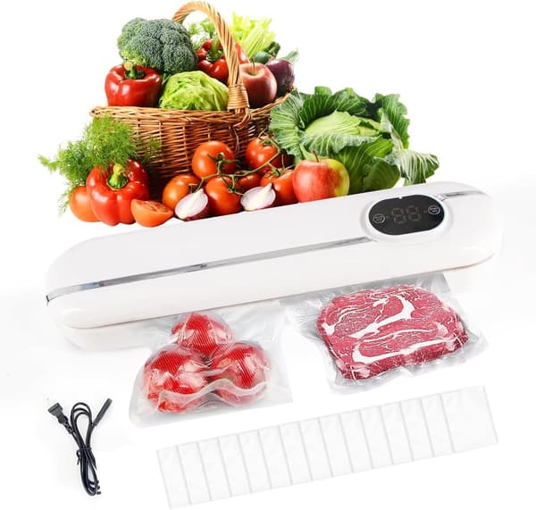 Vakuumforsegler med LED-display, 2 forseglingsmetoder med 10 vakuumposer, 28 cm forseglingslængde til madopbevaring, måltidsforberedelse, grøn