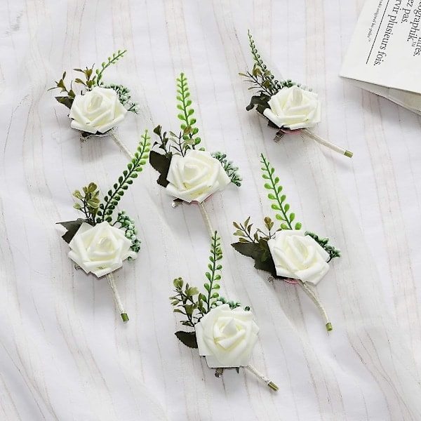 \"QD\" Blomsterskum Corsage Bryllupsblomster For Bryllup (Hvit, 6-pakning)