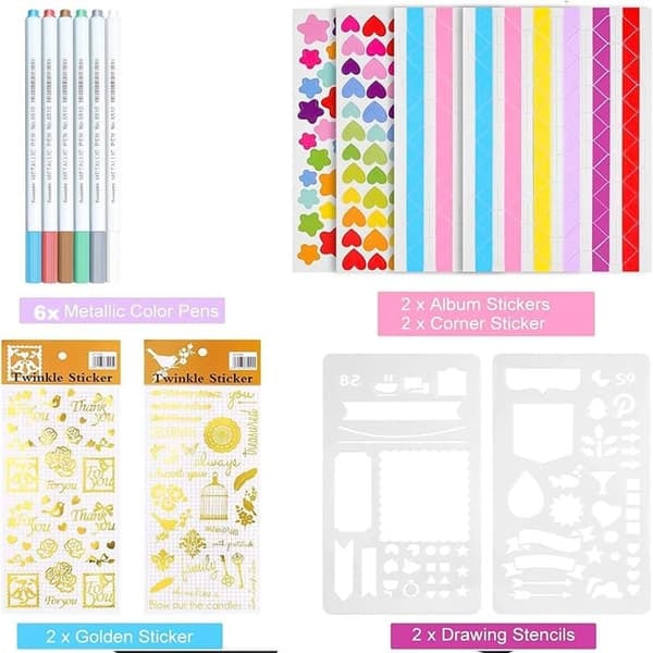 /QD/ Gör-det-själv fotoalbum för scrapbooking med 6 metallpennor, 80 sidor handgjord bok-DIY-album, presenter att ge, (svart)